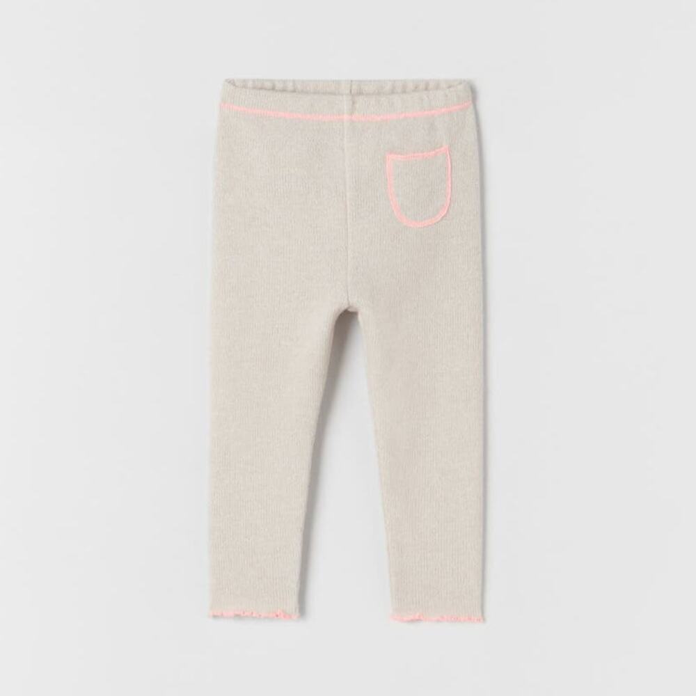 Zara 3-6 Month Baby Girl Neutral Soft Touch Neon Topstitching Knit Warm Leggings
